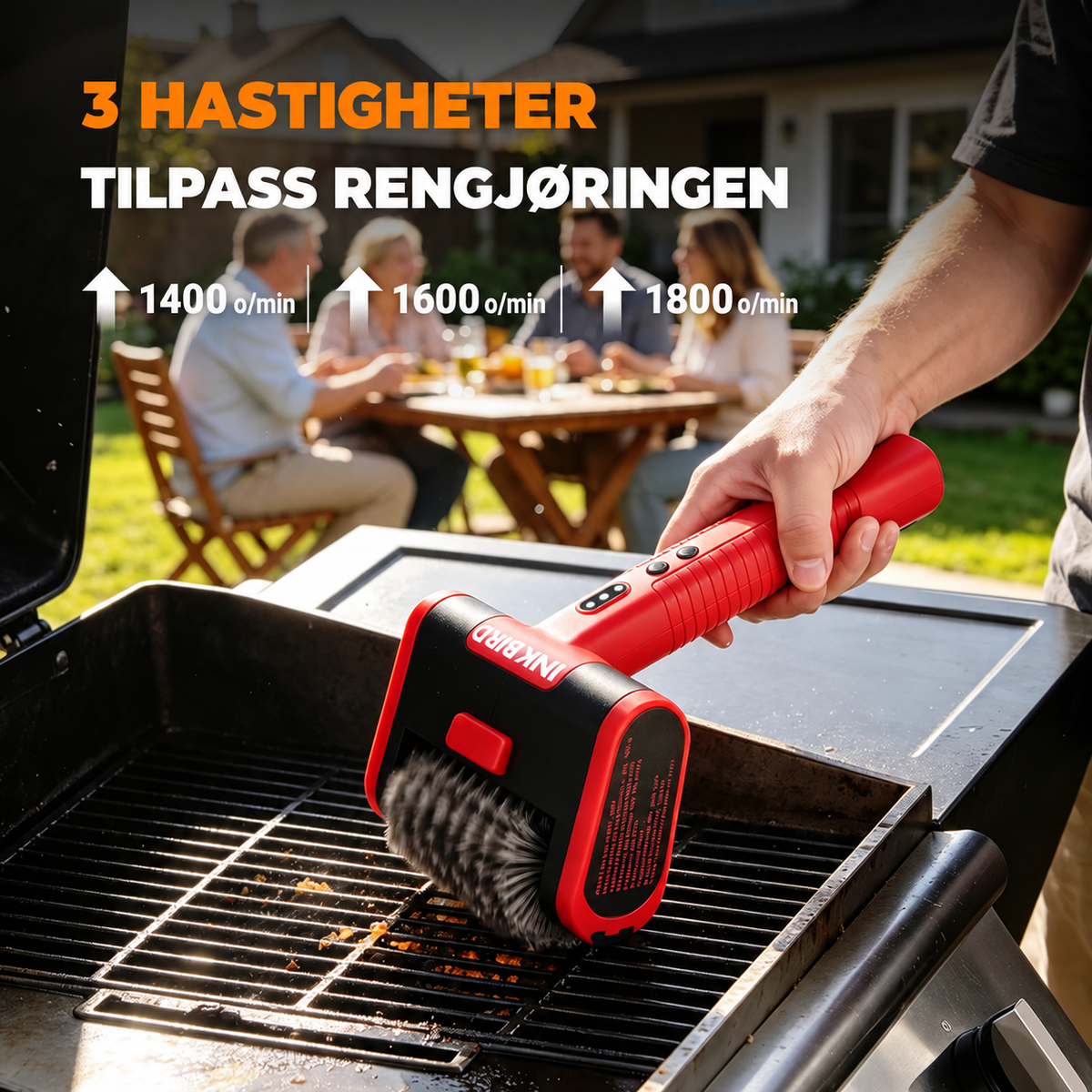 INKBIRD Trådløs elektrisk grillbørste med tre hastigheter