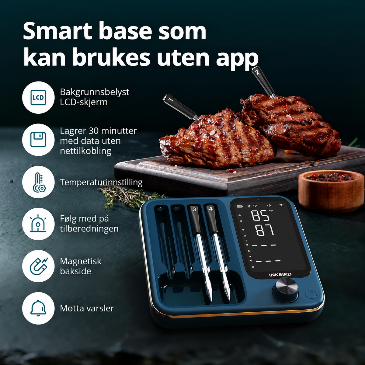 INKBIRD INT-14S-BW – trådløst steketermometer med 4 prober