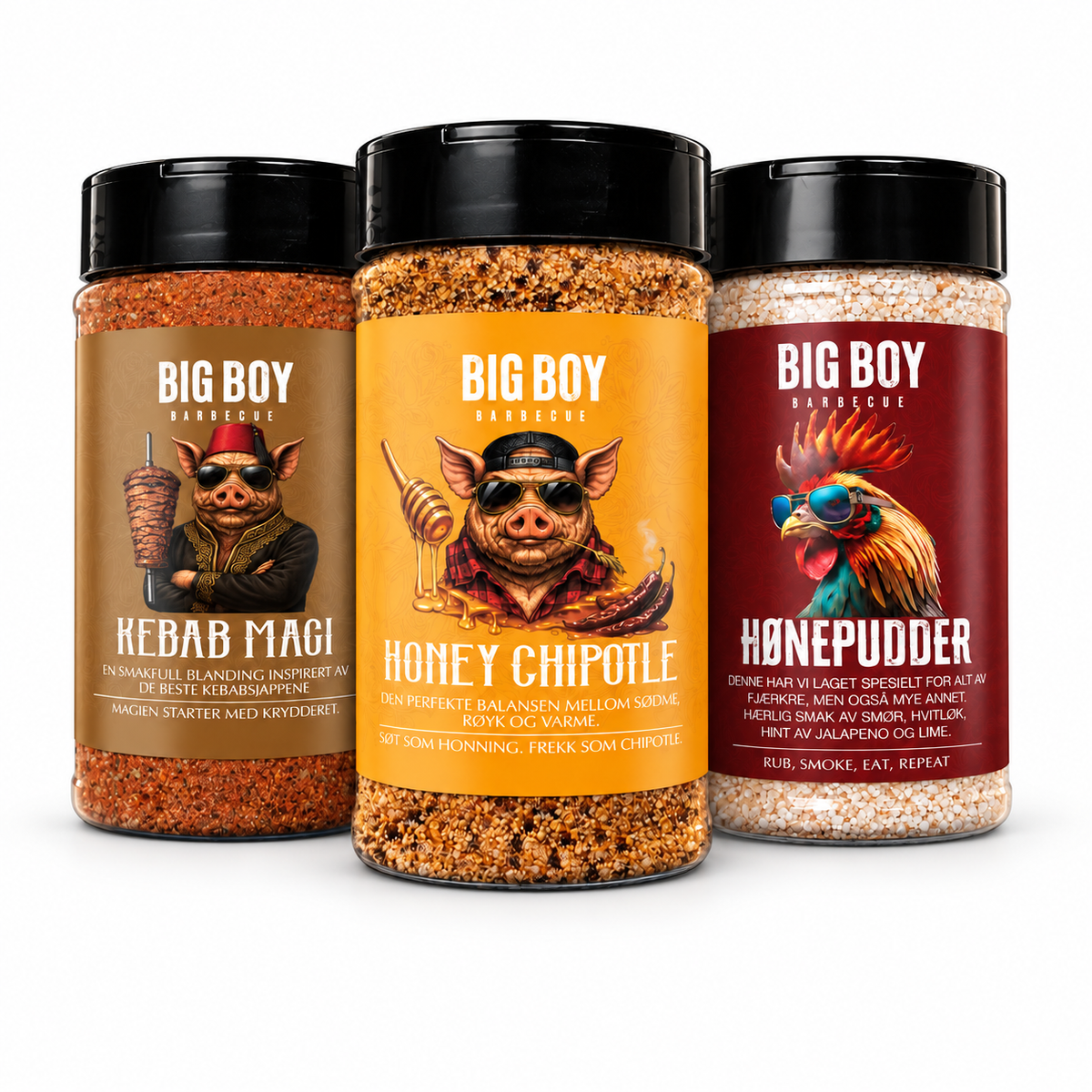 Big Boy BBQ Smakstrioen med Kebab Magi, Honey Chipotle og Hønepudder