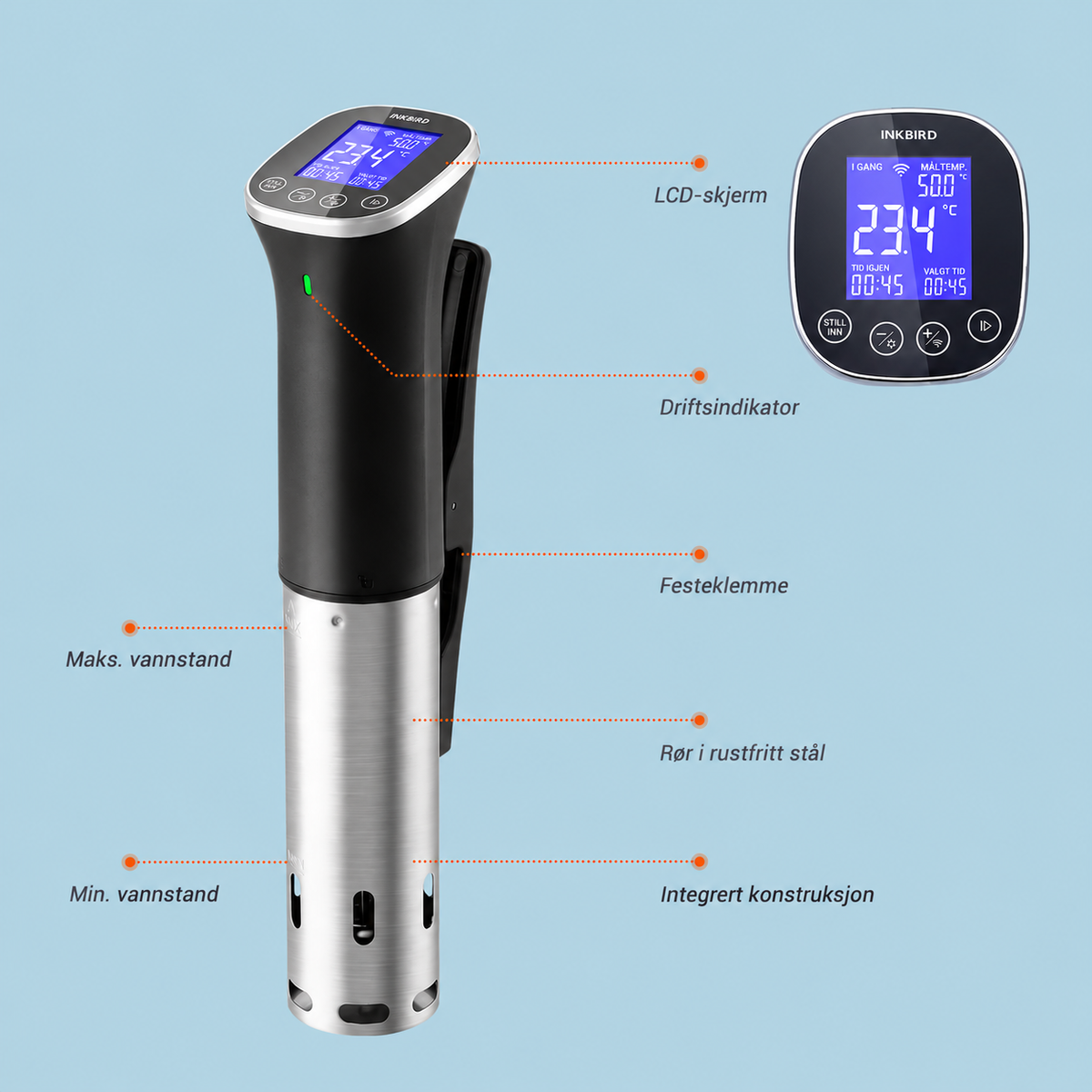 INKBIRD ISV-300W Sous Vide med WiFi – 1000 W