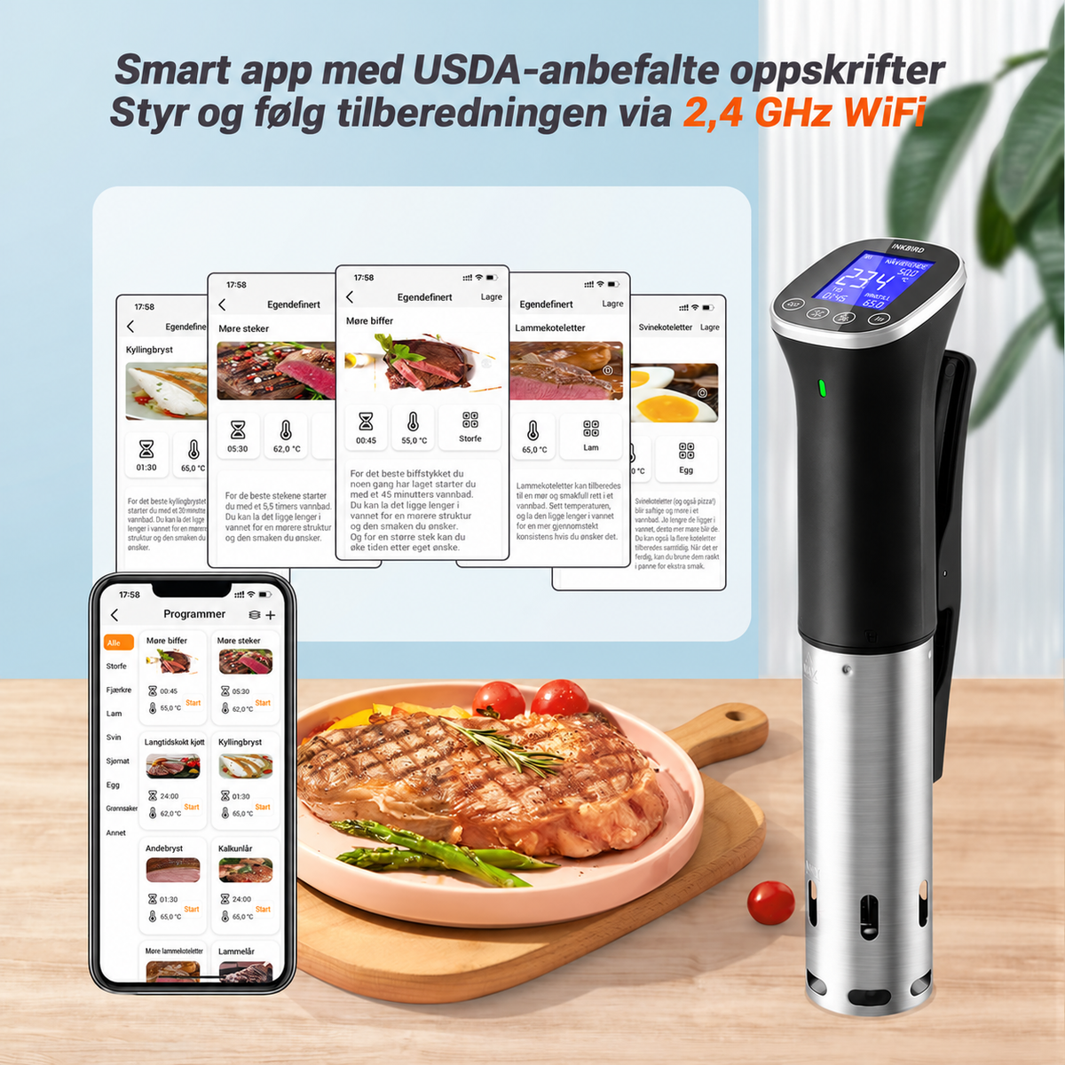 INKBIRD ISV-300W Sous Vide med WiFi – 1000 W